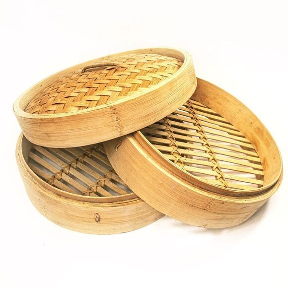 Household 2-Tier Bamboo Food Steamer: Healthy Vegetables Dumplings Dim Sum - Picture 3 of 9